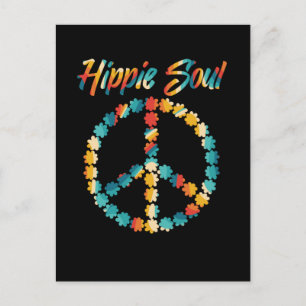 Hippie 60-tal 70-tal Retro Fredstecken Flowers Vykort