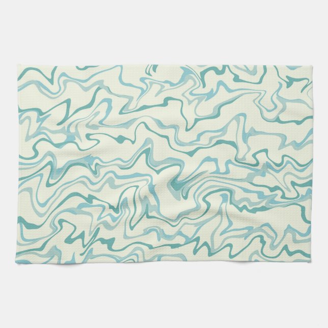 Hippie 70:s blå marble Liquid Swirl Boho Mönster Kökshandduk (Horisontell)