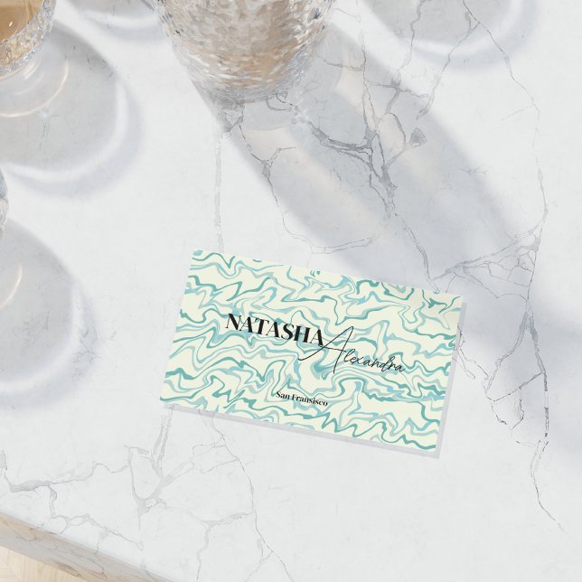 Hippie 70:s blå marble Liquid Swirl Boho Mönster Visitkort (Skapare uppladdad)