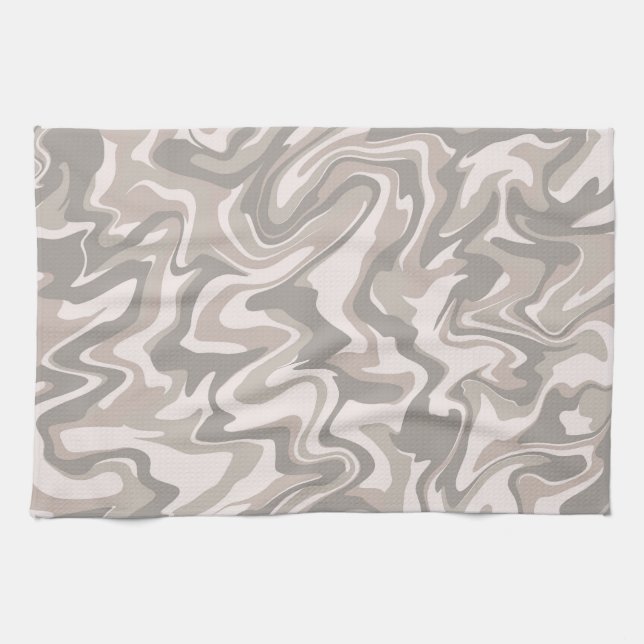 Hippie 70 s Grått Marble Liquid Swirl Boho Mönster Kökshandduk (Horisontell)