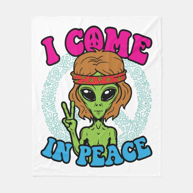 Hippie Alien I Kom in Peace Trippy Fredstecken Fleecefilt (Framsidan)
