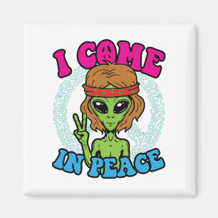 Hippie Alien I Kom in Peace Trippy Fredstecken Magnet