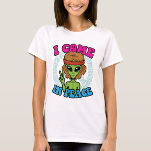 Hippie Alien I Kom in Peace Trippy Fredstecken T Shirt