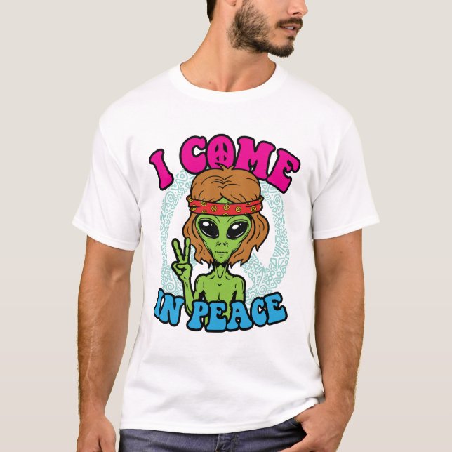 Hippie Alien I Kom in Peace Trippy Fredstecken T Shirt (Framsida)