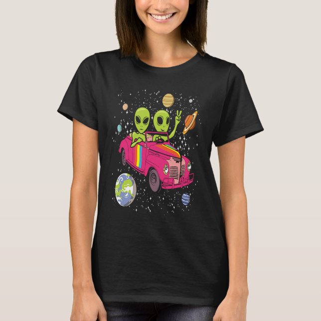 Hippie Alien Space Car  Techno EDM Minimal Spacesh T Shirt (Framsida)