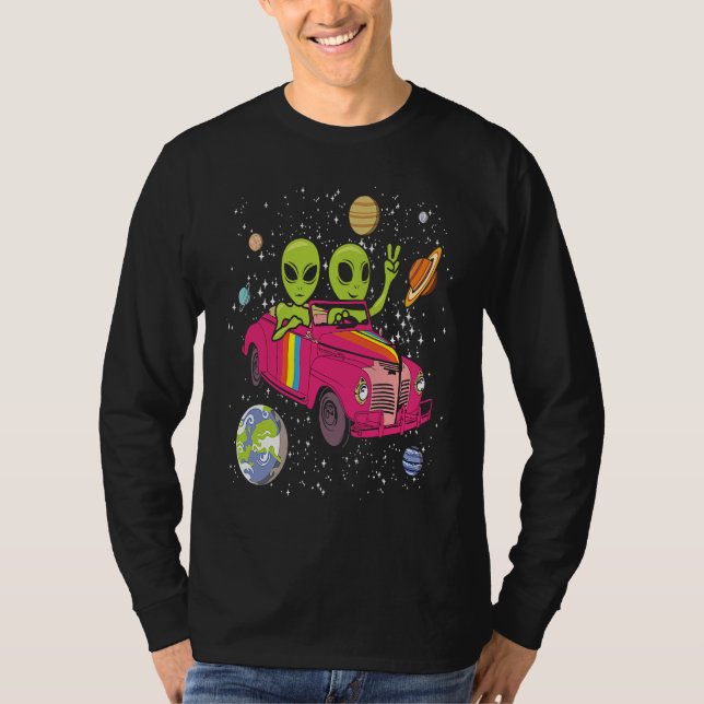 Hippie Alien Space Car  Techno EDM Minimal Spacesh T Shirt (Framsida)