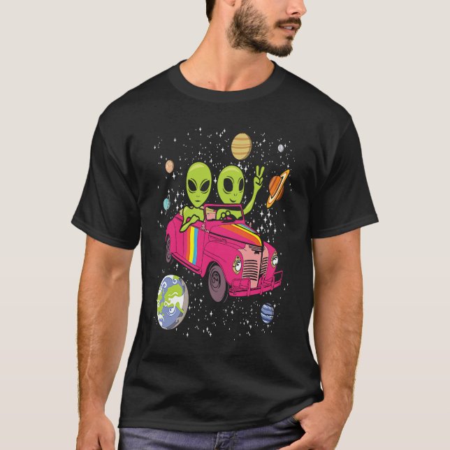 Hippie Alien Space Car  Techno EDM Minimal Spacesh T Shirt (Framsida)