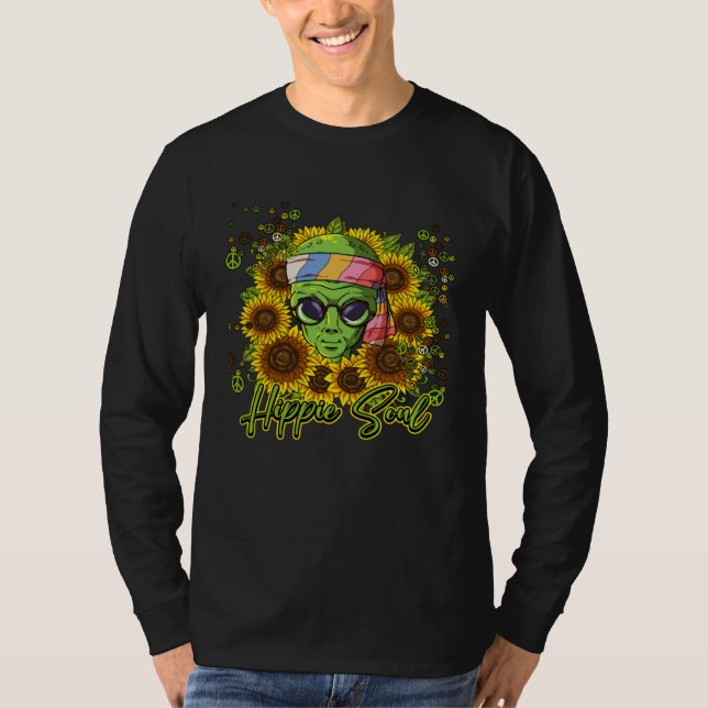 Hippie Alien Sunflower Hippie Soul T Shirt (Framsida)