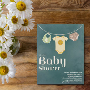 Hippie Baby Clothesline Neutralt Baby Shower Inbjudningar