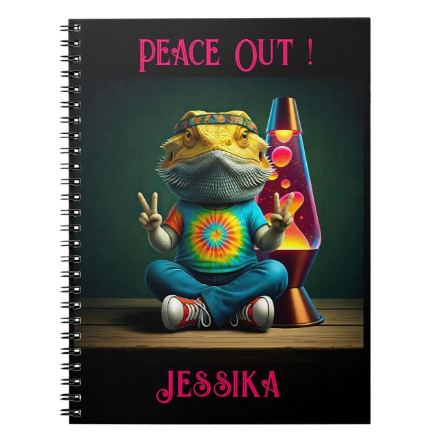 Hippie Bearded Dragon Peace Retro Custom  Anteckningsbok (Framsidan)