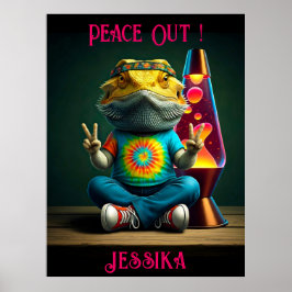Hippie Bearded Dragon Peace Retro Custom Poster