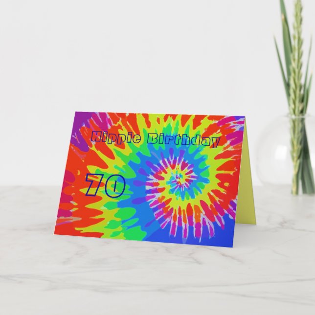 Hippie Birthday 70th Groovy Tie-Dye Card Kort (Framsida)