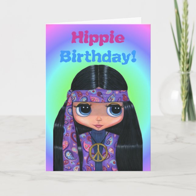 Hippie Birthday! Lila Paisley Cute 60-talets Chick Kort (Framsida)