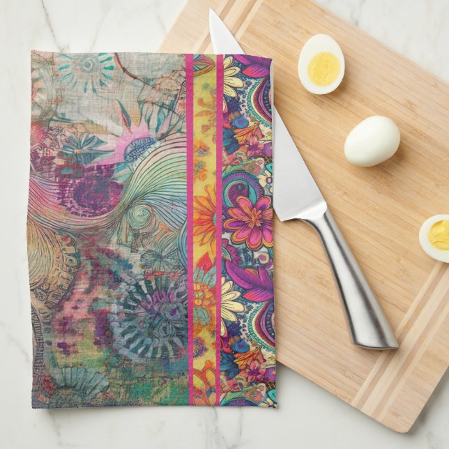 Hippie Blommigt Fantasy Kitchen Towel Kökshandduk (Vikt i Fjärdedel)