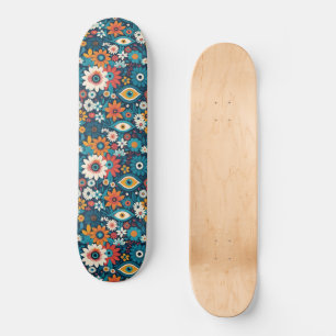 Hippie-Blommigt med Ögon-blåsor och Orange Mini Skateboard Bräda 18,5 Cm