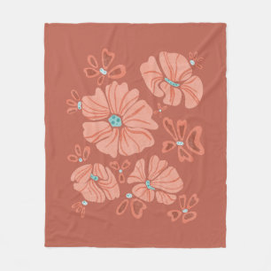 Hippie-blommor: Abstrakt Red Flower Power Artwork Fleecefilt