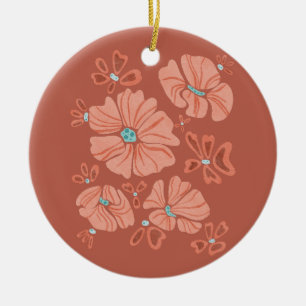 Hippie-blommor: Abstrakt Red Flower Power Artwork Julgransprydnad Keramik