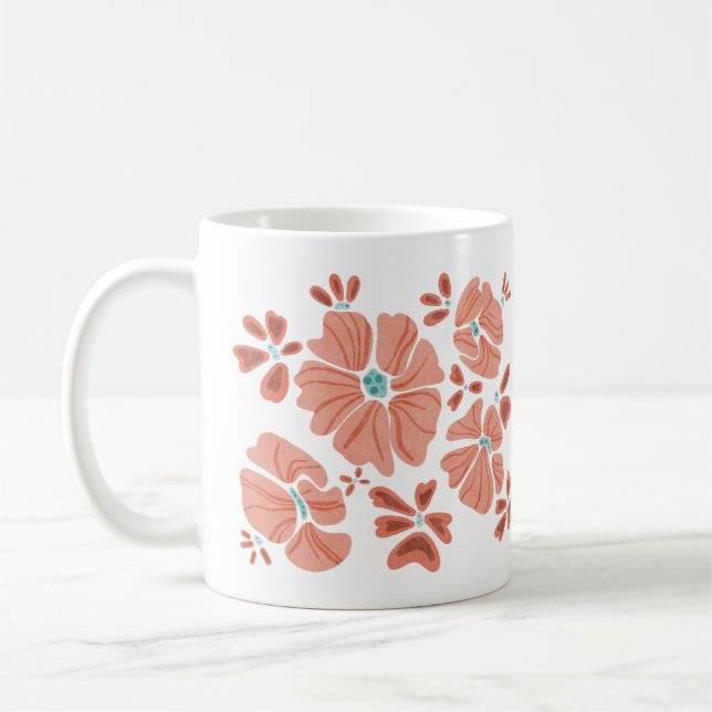Hippie-blommor: Abstrakt Red Flower Power Artwork Kaffemugg (Vänster)