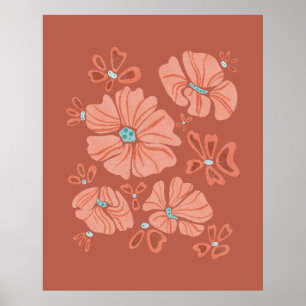 Hippie-blommor: Abstrakt Red Flower Power Artwork Poster