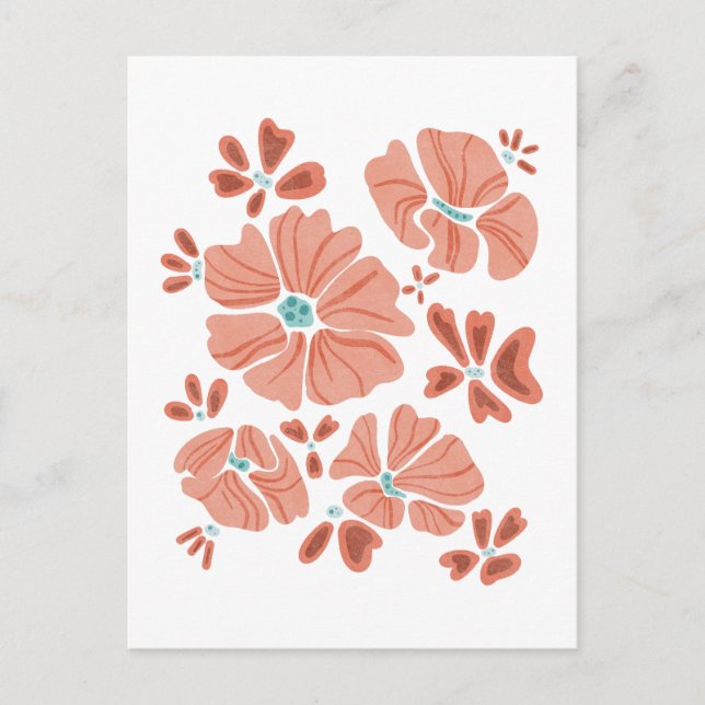 Hippie-blommor: Abstrakt Red Flower Power Artwork Vykort (Framsida)