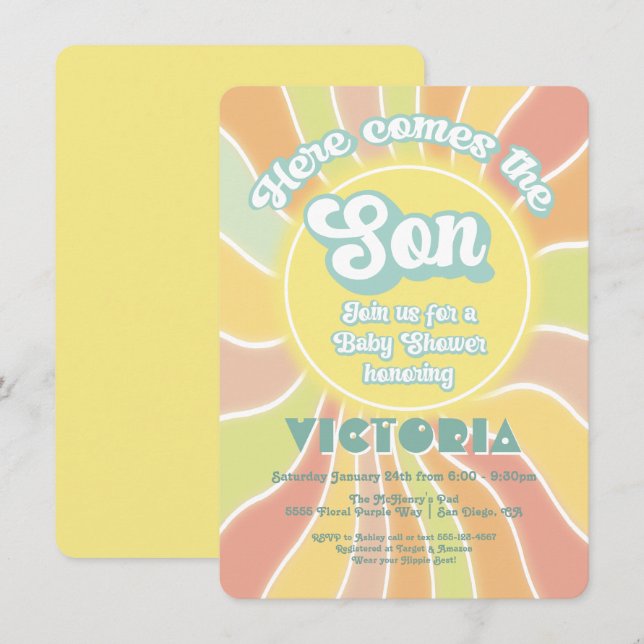 Hippie Boho Baby Shower Sunshine Son Inbjudningar (Fram/baksida)