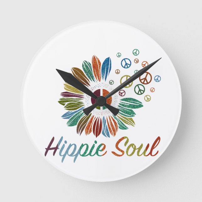 Hippie Boho Fred och Kärlek Själ  Rund Klocka (Framsida)