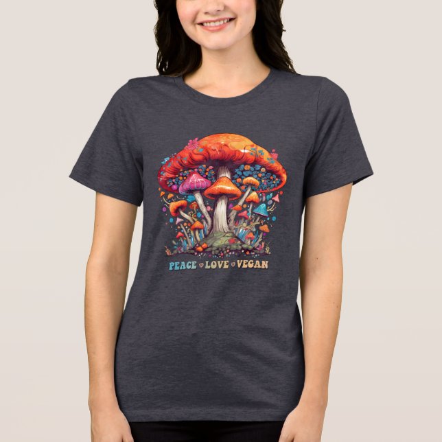 Hippie Boho Svamp Fred Kärlek Vegan T Shirt (Framsida)