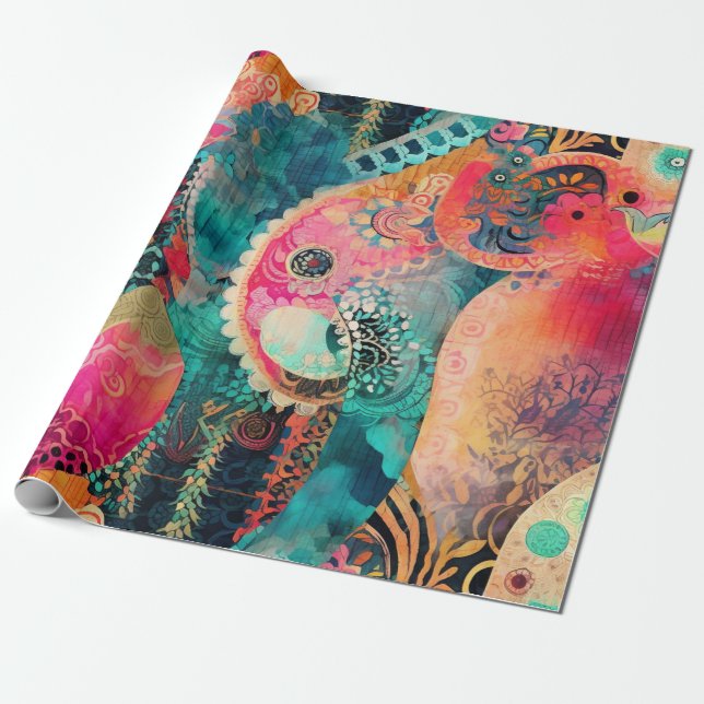 Hippie Boho Wrapping Papper Presentpapper (Utrullad)