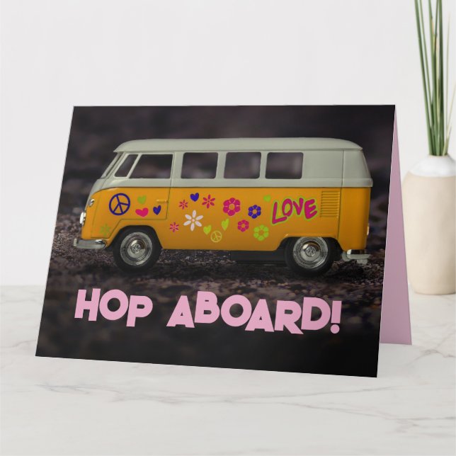 HIPPIE BUSS VAN FUNNY HÄLSNING BIRTHDAY-KORT TACK KORT (Framsida)