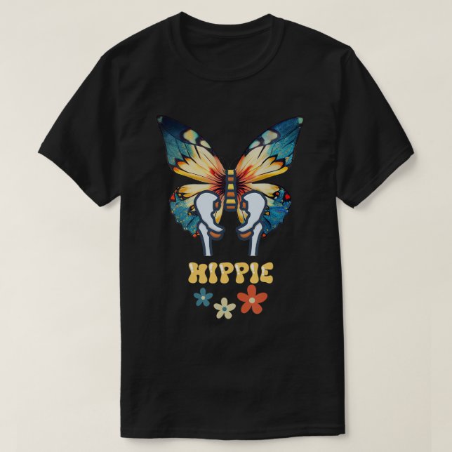 Hippie Butterfly Retro 60 s 7 T Shirt (Design framsida)