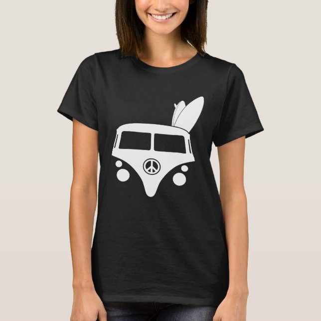 Hippie Camper Van med Surfboard alias Indian Feath T Shirt (Framsida)
