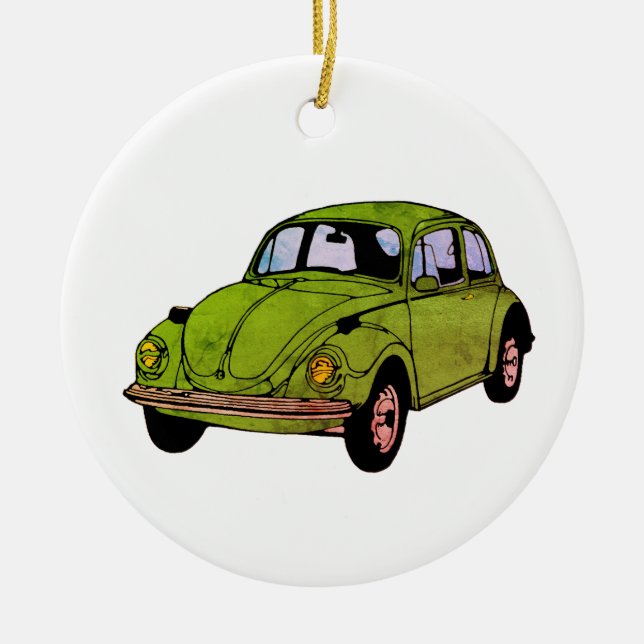 Hippie Car Teckning Circle Ornamcle Julgransprydnad Keramik (Framsidan)