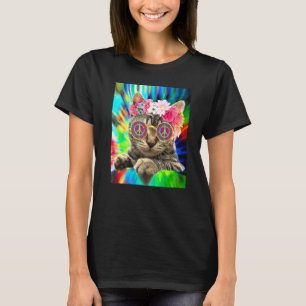 Hippie Cat Groovy Tie Dye Fredstecken Festival T Shirt