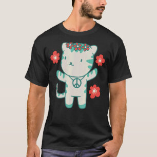 Hippie Cat med blommor och fredssymbol T Shirt