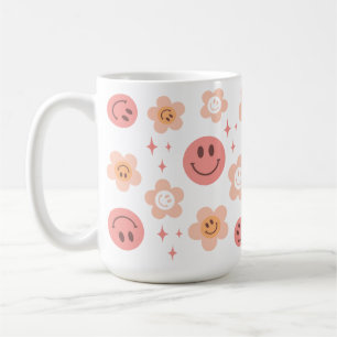 Hippie Checkerboard Smile Ansikte 60-talet Mönster Kaffemugg