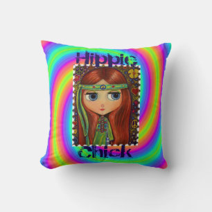 Hippie Chick 1960s Tie Dye Stort öga Doll Headband Kudde