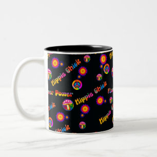 Hippie Chick Flower Power Peace Mushroom Två-Tonad Mugg