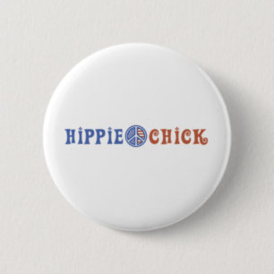 Hippie-Chick med Fredstecken Knapp
