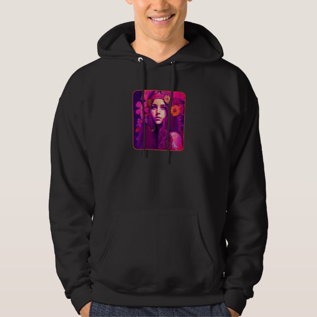 Hippie Child In Pink With Flowers In Her Hair Retr Hoodie (Framsida)