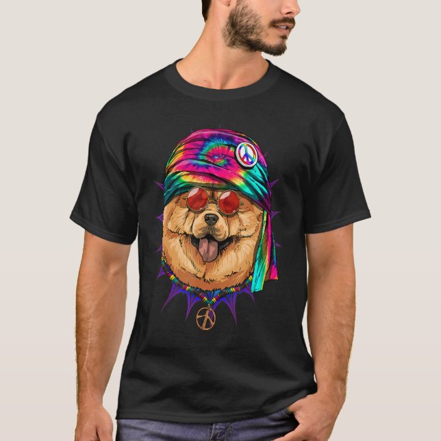 Hippie Chow Chow Tie Dye Peace Sign Psychedelic Do T Shirt (Framsida)
