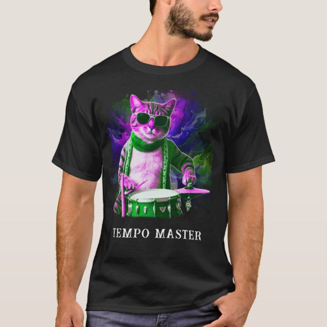 *~* HIPPIE Coola Cat DRUMMER AP91 Percussionist T Shirt (Framsida)