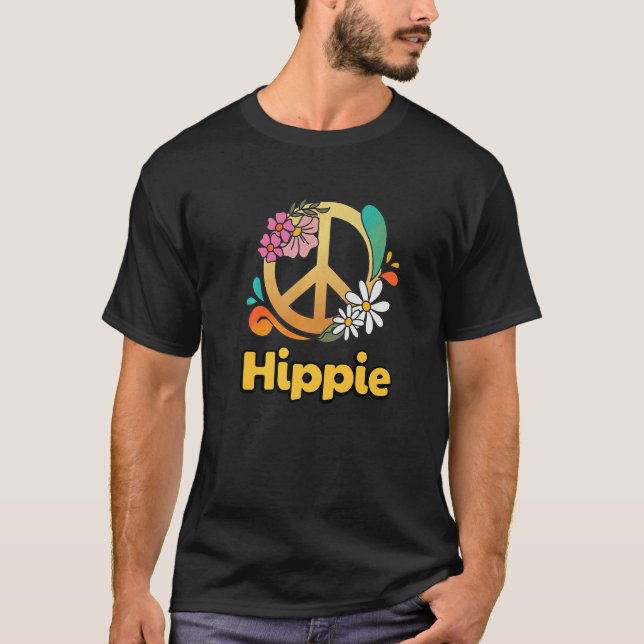 Hippie Costume Peace Flowers Kärlek Retro T Shirt (Framsida)