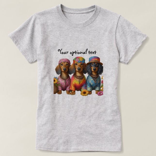 Hippie Dachshunds T Shirt (Design framsida)