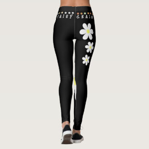 Hippie Daisy chain Flower Boho Black White Yoga Leggings