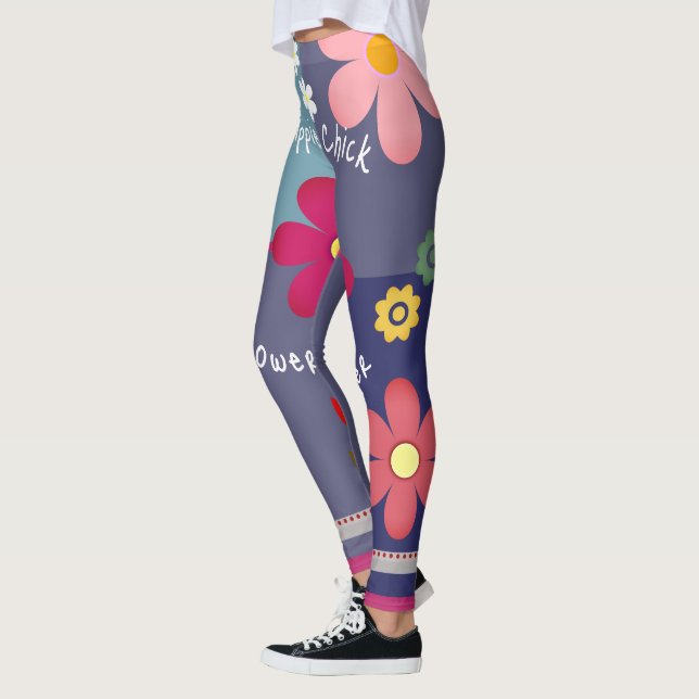 Hippie Daisy Flower Power Boho Lila Rosa Yoga Leggings (Vänster)