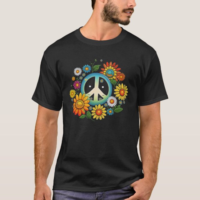 Hippie Daisy Fredstecken Retro Flower Solros 2 T Shirt (Framsida)