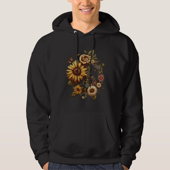 Hippie Daisy Peace Sign Retro Flower Sunflower   1 Hoodie (Framsida)