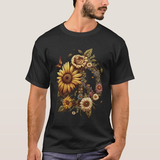 Hippie Daisy Peace Sign Retro Flower Sunflower   1 T Shirt (Framsida)