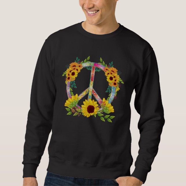 Hippie Daisy Peace Sign Sunflower Retro Flower Lång Ärmad Tröja (Framsida)