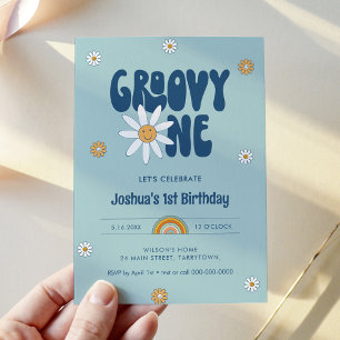 HIPPIE DAZE Groovy One Boy 1st Birthday Party Inbjudningar